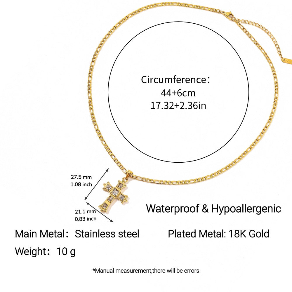 Stainless Steel Necklace Titanium Steel Cross Colorful Crystals Adjustable Female
