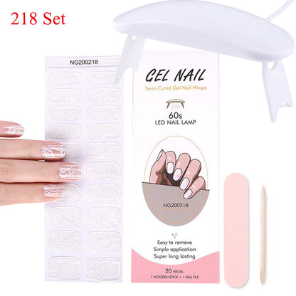 Gel Nail Wraps with UV Lamp Set French Tip Full Cover Nail Kit