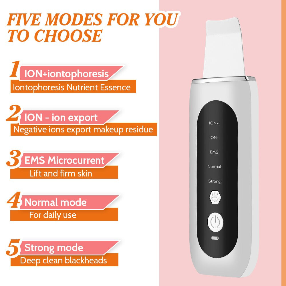 Ultrasonic Face Skin Scrubber EMS Blackhead Remover Pore Cleaner Device