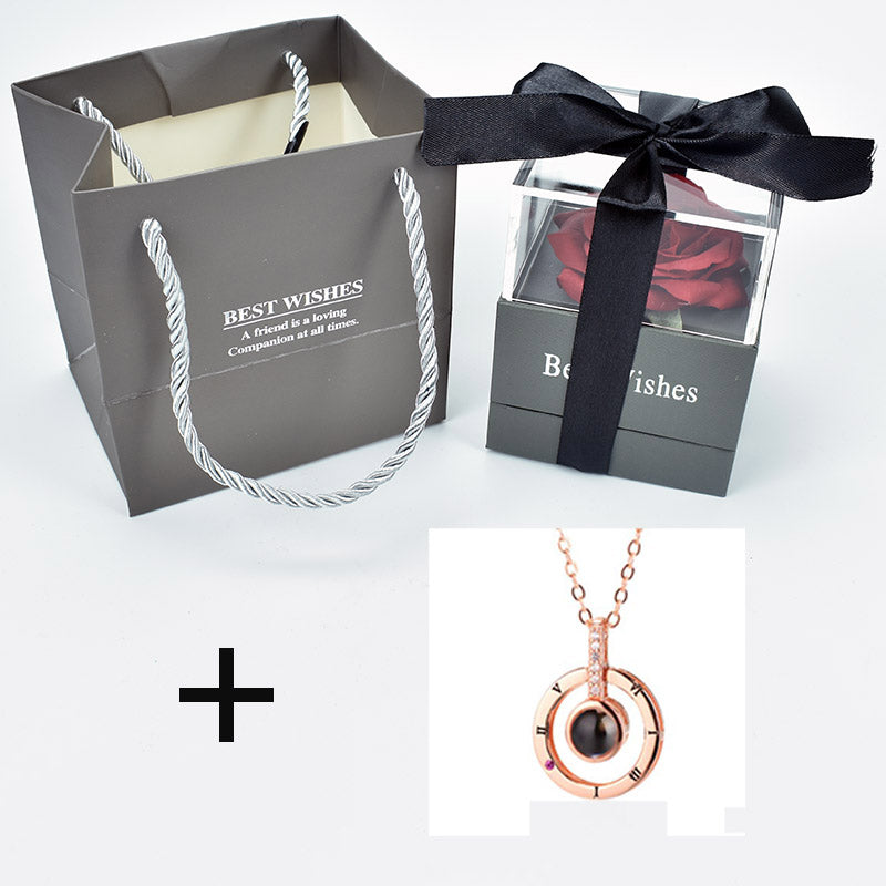 Preserved Rose with Necklace Eternal Rose Gift Box Romantic Jewelry Set