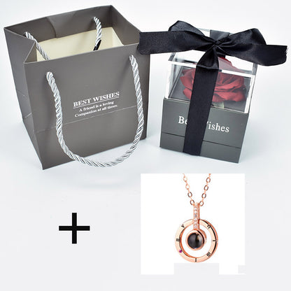 Preserved Rose with Necklace Eternal Rose Gift Box Romantic Jewelry Set