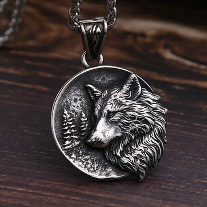 Viking Wolf Head Pendant Necklace Norse Warrior Jewelry for Men Women