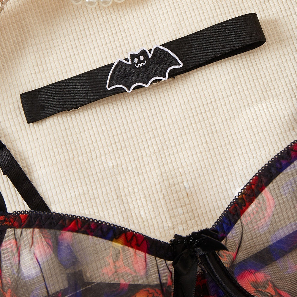 Women’s Halloween Skull Lingerie Set – Sexy Mesh