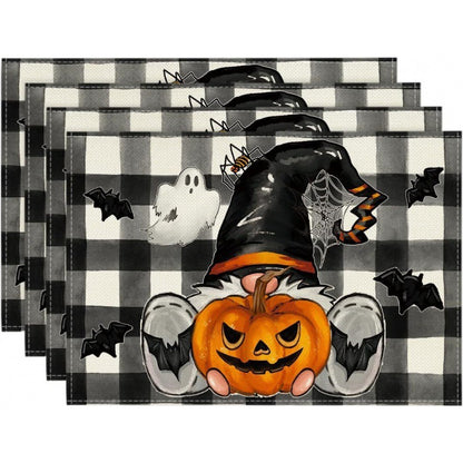 Halloween Skull & Pumpkin Linen Placemat – Gray