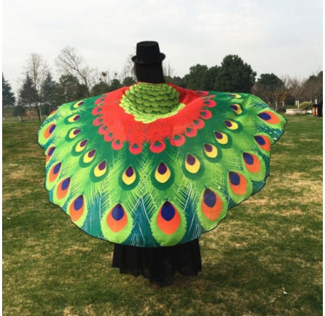 Halloween Peacock Feather Chiffon Cape