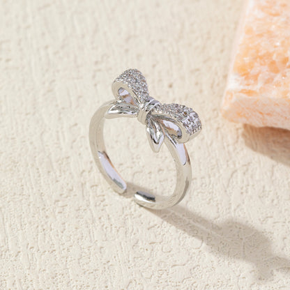 Diamond Bow Gold-Plated Adjustable Ring for Women