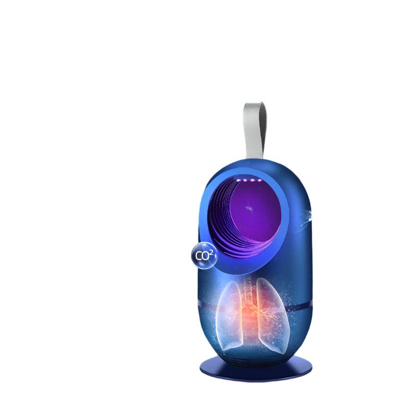 Indoor photocatalyst mosquito killer lamp in blue, emitting light waves to attract mosquitoes, ideal for areas under 20 square meters.