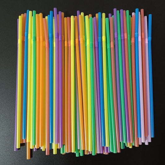 5mm Food Grade Disposable Elbow Plastic Straws – 100pcs, Fluorescent & Color Options