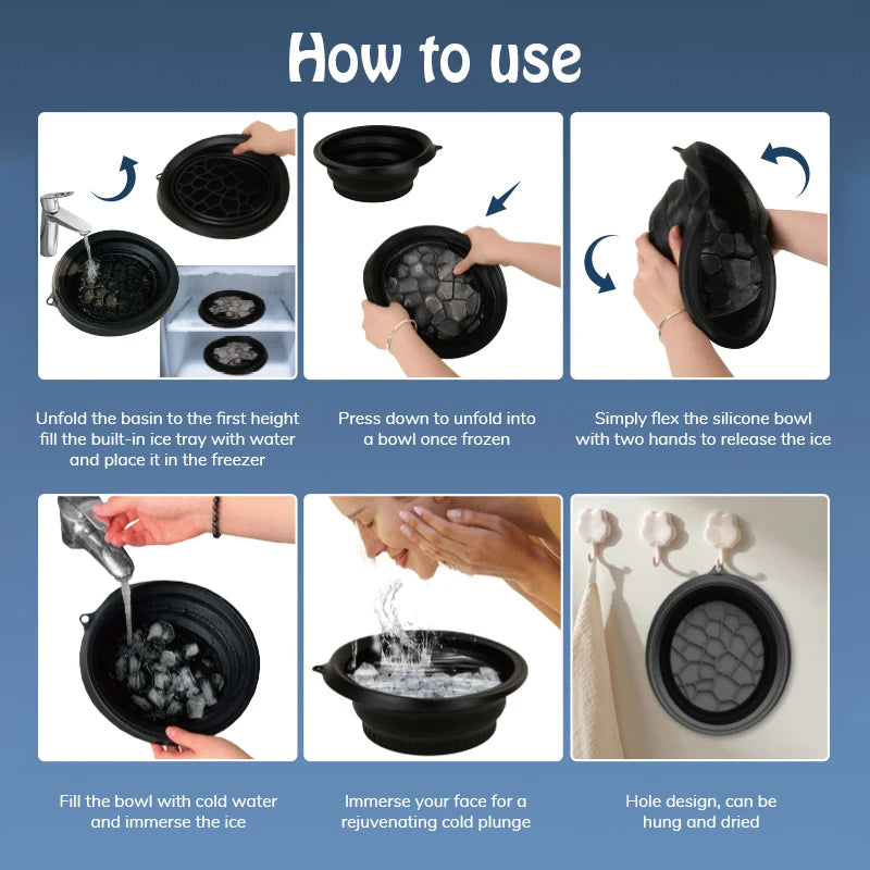 Facial Ice Bath Bowl Silicone Cold Therapy Skincare Tool Collapsible