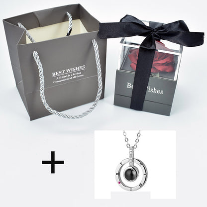 Preserved Rose with Necklace Eternal Rose Gift Box Romantic Jewelry Set