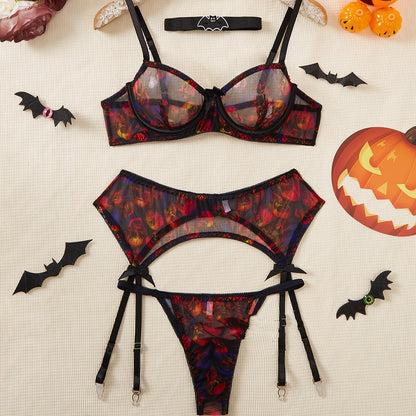 Women’s Halloween Skull Lingerie Set – Sexy Mesh