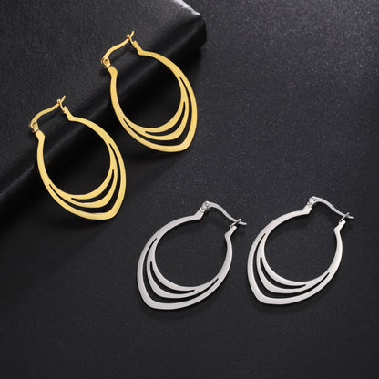 Cut Titanium Steel Geometric Water Drop Pattern Shape Stainless Steel Simple Earrings