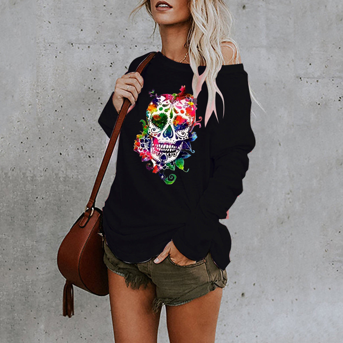 Halloween Printed Irregular Mid-Length T-Shirt – Street Style