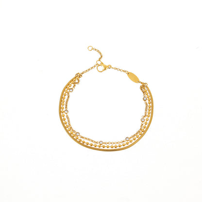 Multi-layer Stainless Steel Twin Inlaid Zircon Bracelet