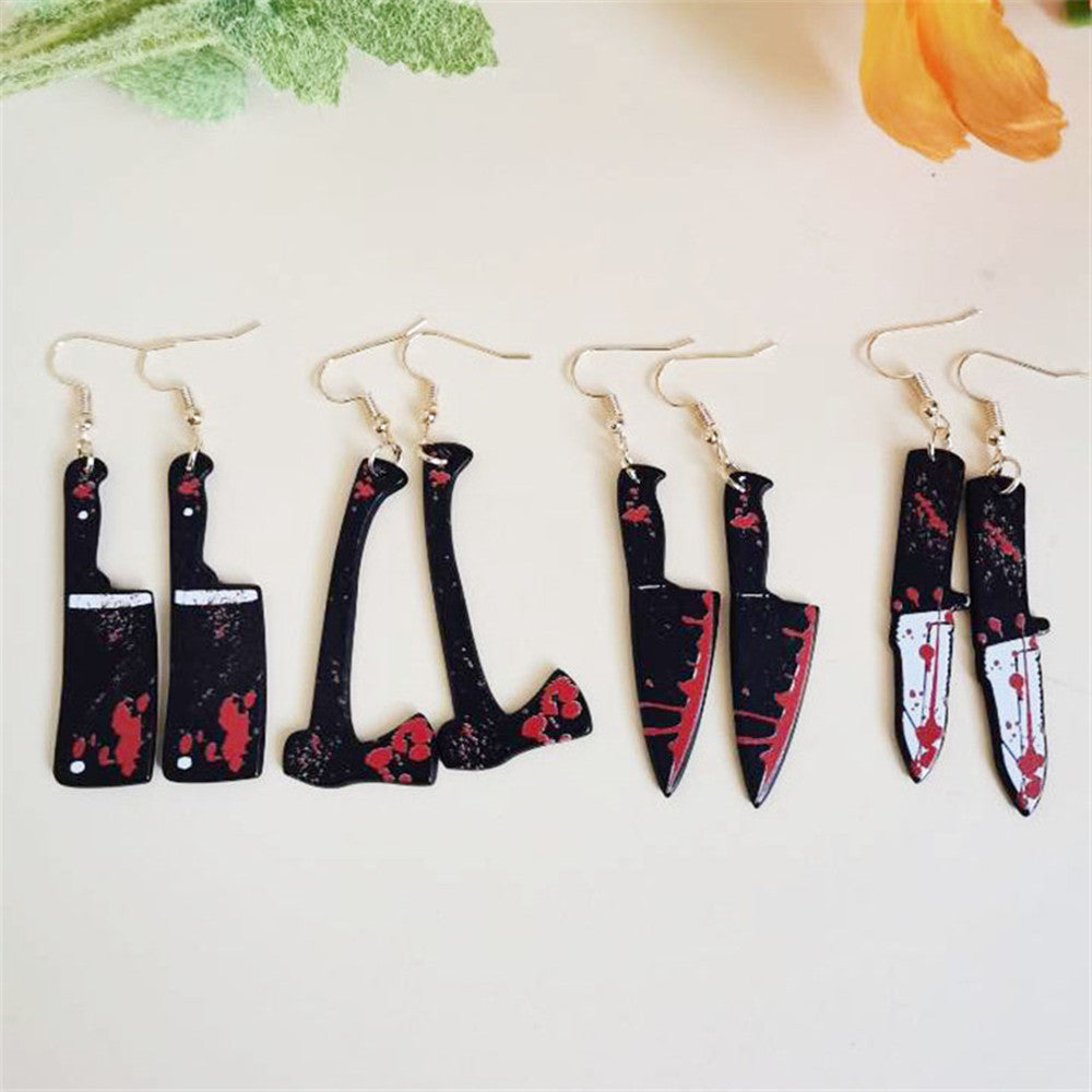 Halloween Bloodstained Axe Acrylic Earrings – Retro