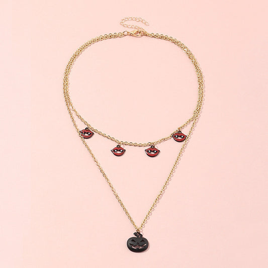 Halloween Pumpkin Lips Necklace