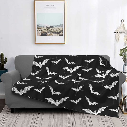 Halloween Bat Pattern Wool Blanket – Cozy Gothic Throw