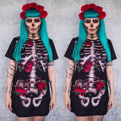 Halloween Skull Print Dress – Women’s Costume Outfit