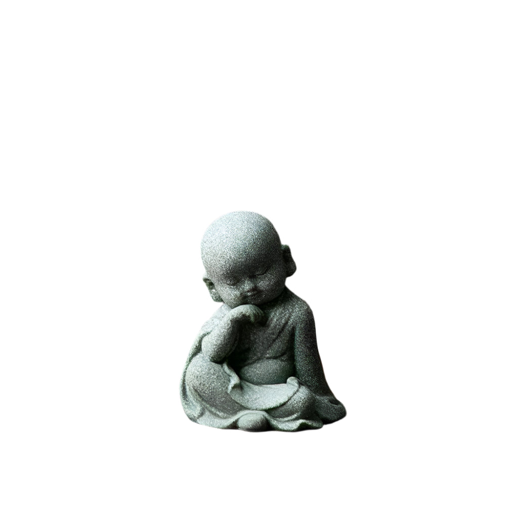 Creative Samanera Decoration Flower Garden Bonsai, resin figure in meditation pose, Chinese style.