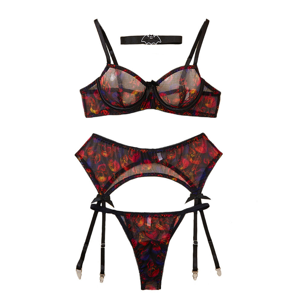 Women’s Halloween Skull Lingerie Set – Sexy Mesh
