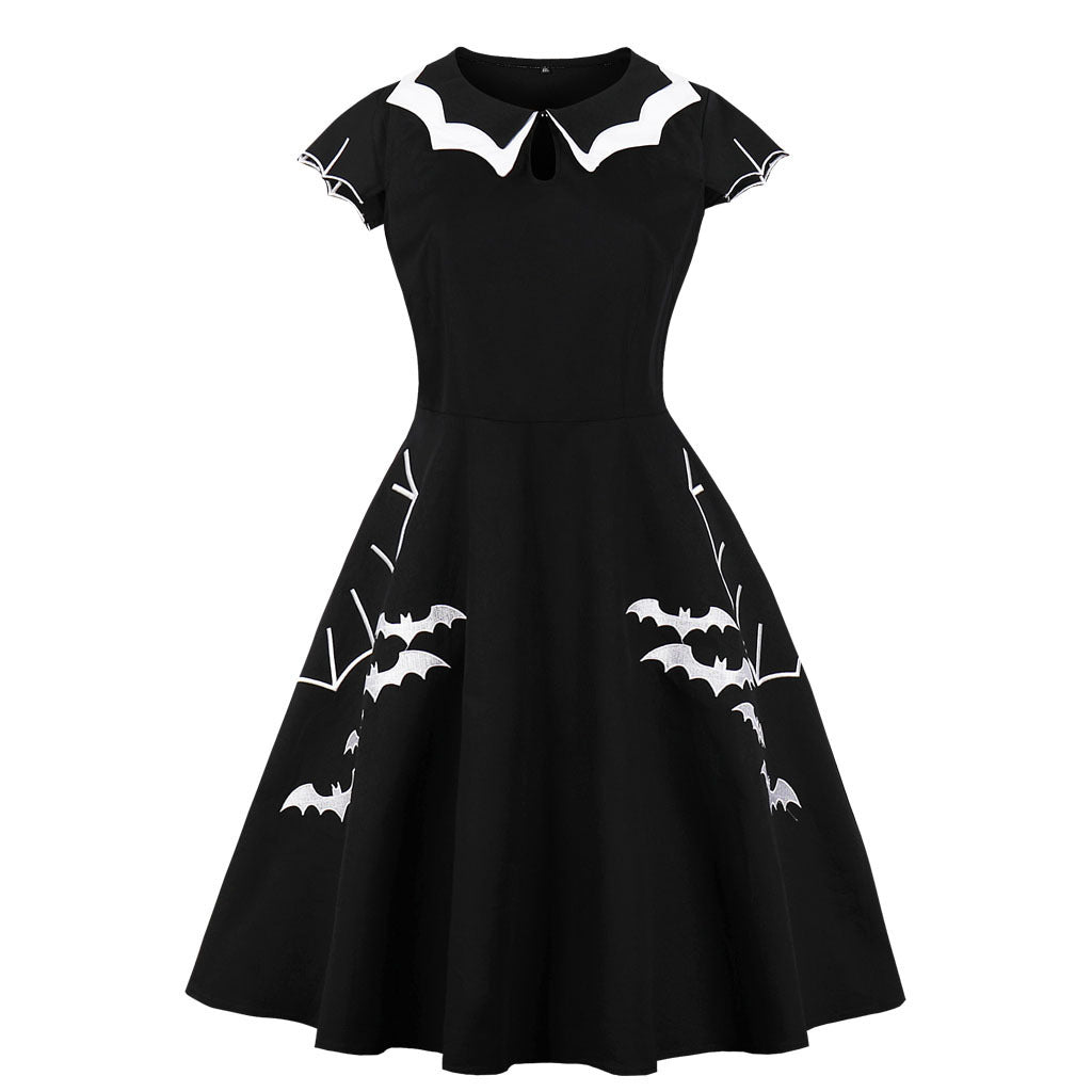 Halloween Bat Embroidered Cotton Dress