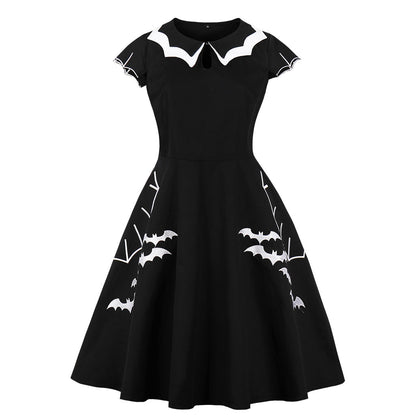 Halloween Bat Embroidered Cotton Dress