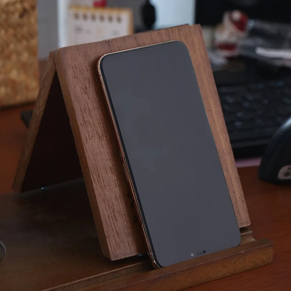 Wooden Book Stand with Cup Holder Acacia Desk Organizer Reading Rack