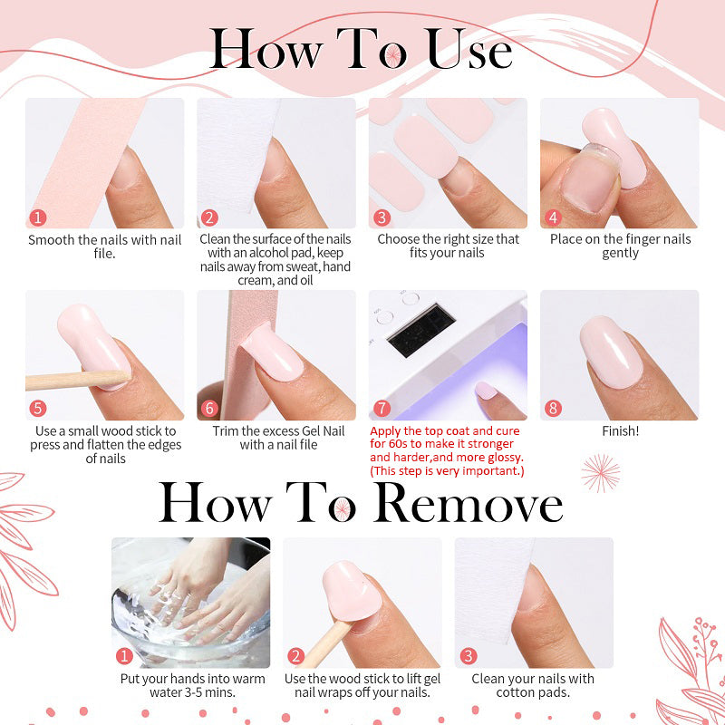 Gel Nail Wraps with UV Lamp Set French Tip Full Cover Nail Kit