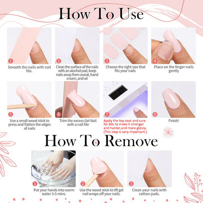 Gel Nail Wraps with UV Lamp Set French Tip Full Cover Nail Kit