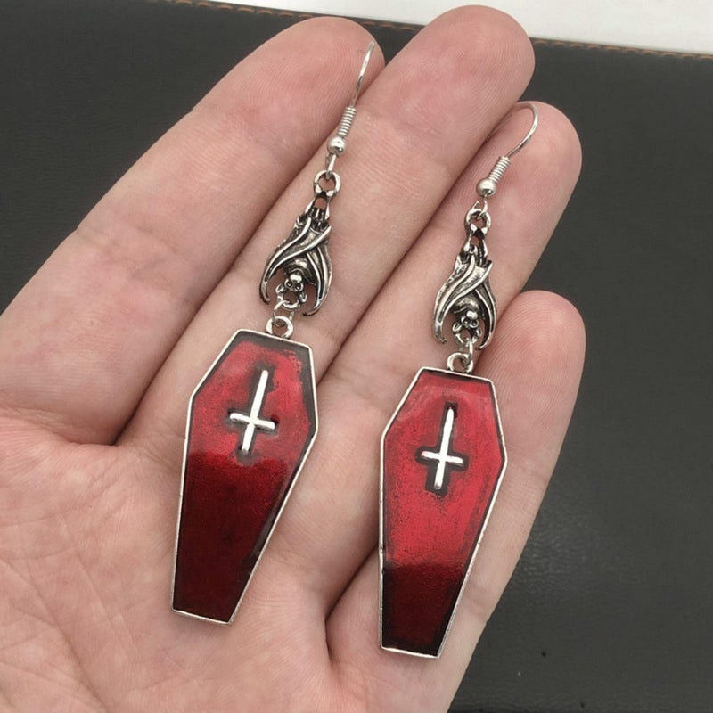 Halloween Punk Earrings – Cross & Bat Design