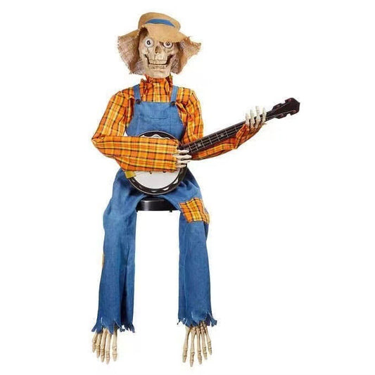 Halloween Skeleton Banjo Decoration – Light-Up Option