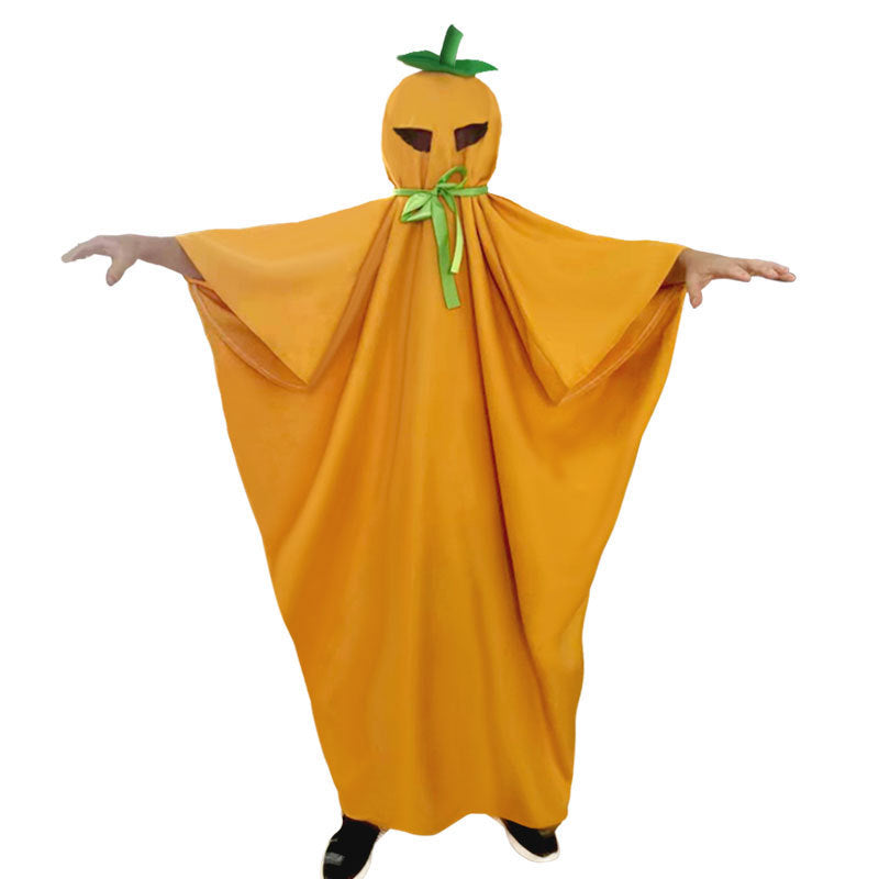 Kids’ Pumpkin Halloween Cloak – Unisex Costume
