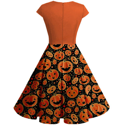 Halloween Pumpkin Print Dress for Women