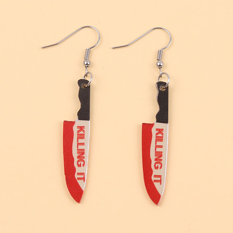 Halloween Bloodstained Axe Acrylic Earrings – Retro