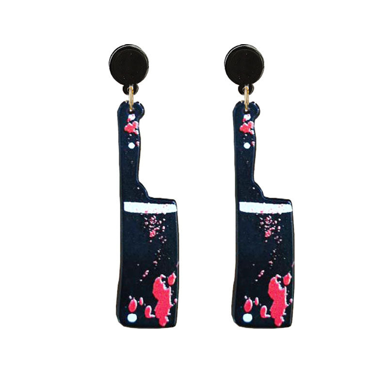 Halloween Bloodstained Axe Acrylic Earrings – Retro