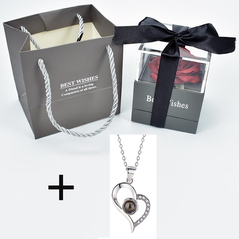 Preserved Rose with Necklace Eternal Rose Gift Box Romantic Jewelry Set