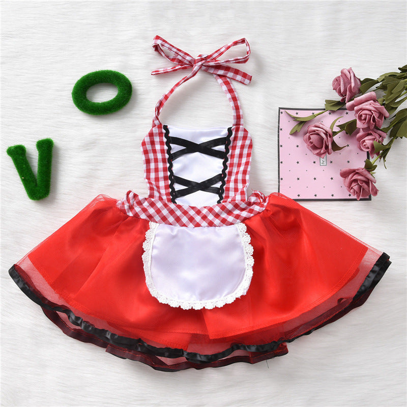 Girls’ Halloween Suspender Skirt Costume – Red Dress Set