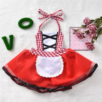 Girls’ Halloween Suspender Skirt Costume – Red Dress Set