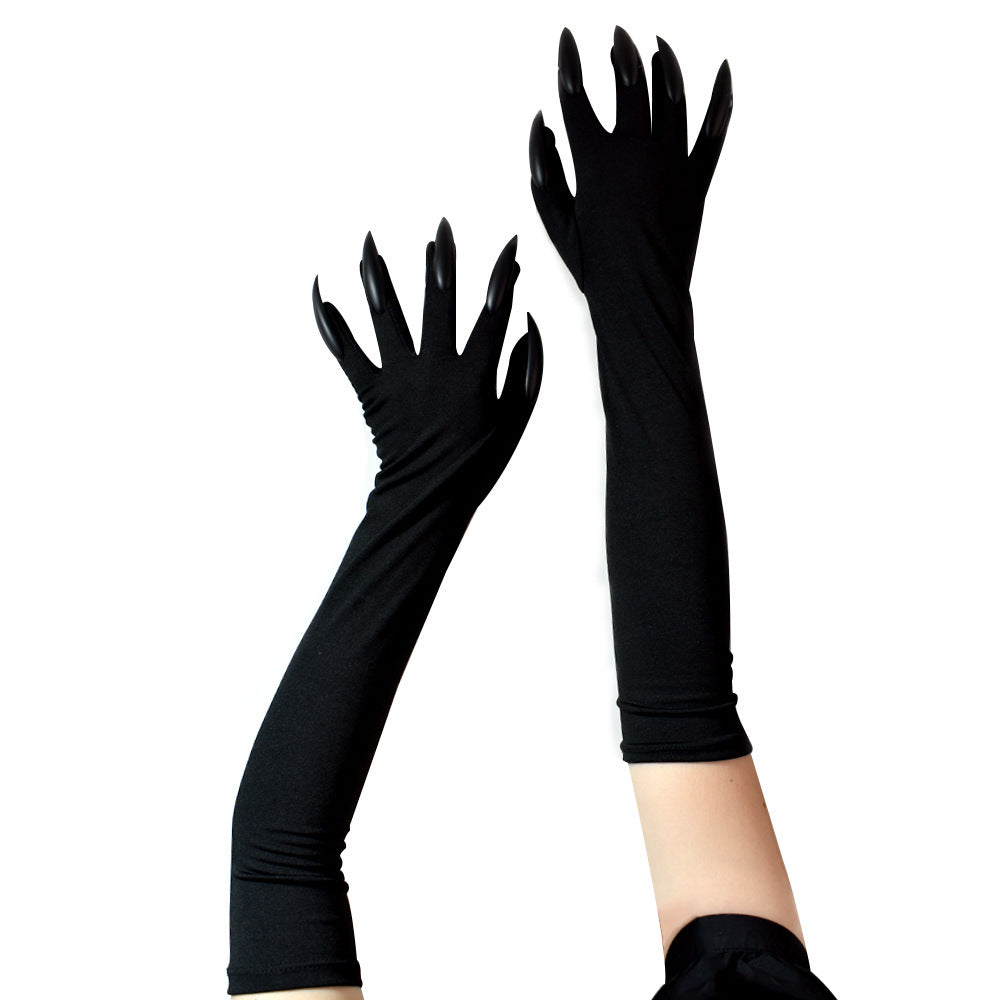 Halloween Long Nail Ghost Gloves – Silver & Black
