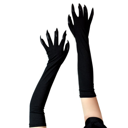 Halloween Long Nail Ghost Gloves – Silver & Black