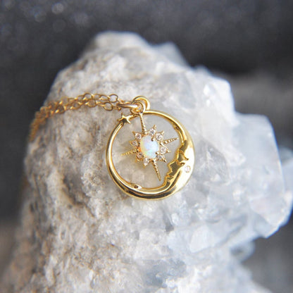 European And American Moon Man XINGX Necklace Eardrops Inlaid Opal Gold-plated Accessories