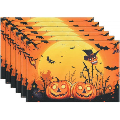 Halloween Skull & Pumpkin Linen Placemat – Gray