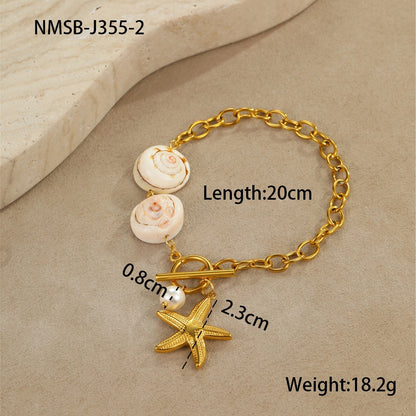 Ocean Style Natural Shell Starfish Necklace Women's Stainless Steel Gold Plated