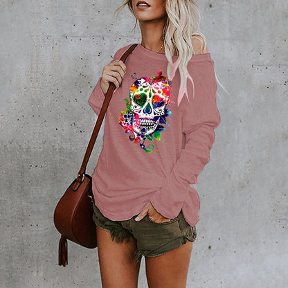 Halloween Printed Irregular Mid-Length T-Shirt – Street Style