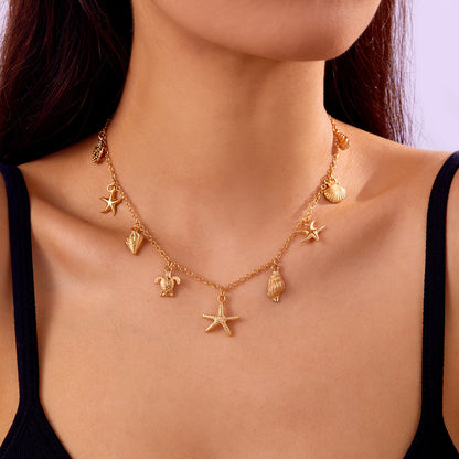 Starfish Conch Shell Turtle Pendant Necklace