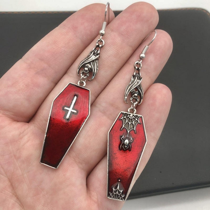 Halloween Punk Earrings – Cross & Bat Design