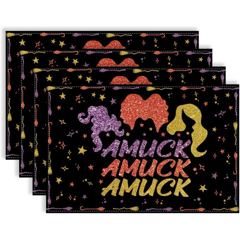 Halloween Skull & Pumpkin Linen Placemat – Gray