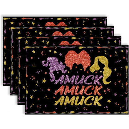 Halloween Skull & Pumpkin Linen Placemat – Gray