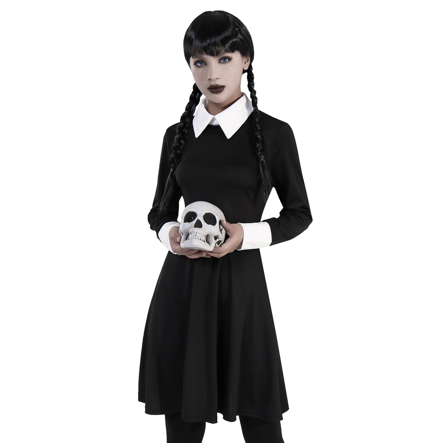 Women’s Dark Retro Halloween Dress – Long Sleeve A-Line