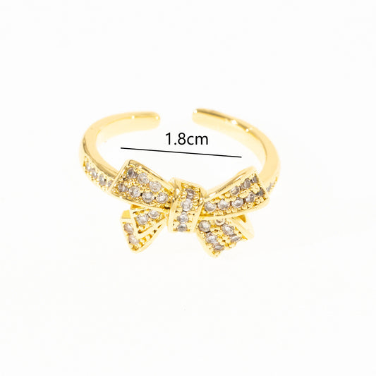 Diamond Bow Gold-Plated Adjustable Ring for Women